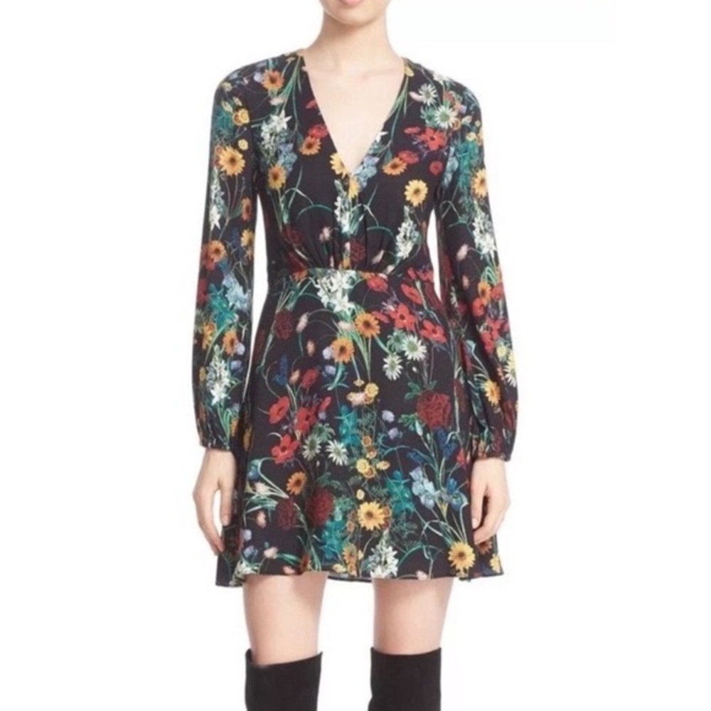 ALICE + OLIVIA Cary Print V-Neck Blouson Fit & Flare Dress